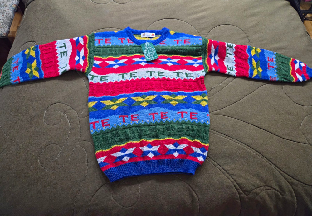 TETE BEAR Knit Wool Pullover Sweater Geometric Multicolor Size 14